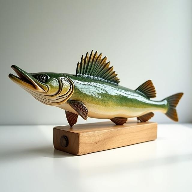 Keramisk skulptur af en gedde